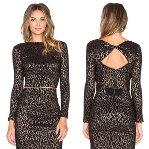 Alice + Olivia Rilo Crop Top Size 0 Black  & Gold Leopard Print Glam Twist Back